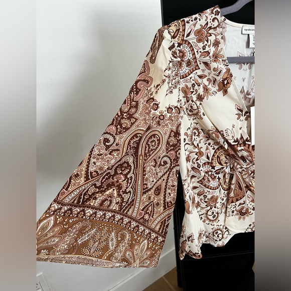 Satin Bell Sleeve Paisley Printed Blouse Cupcakes and Cashmere Brown & Cream - Picture 3 of 10